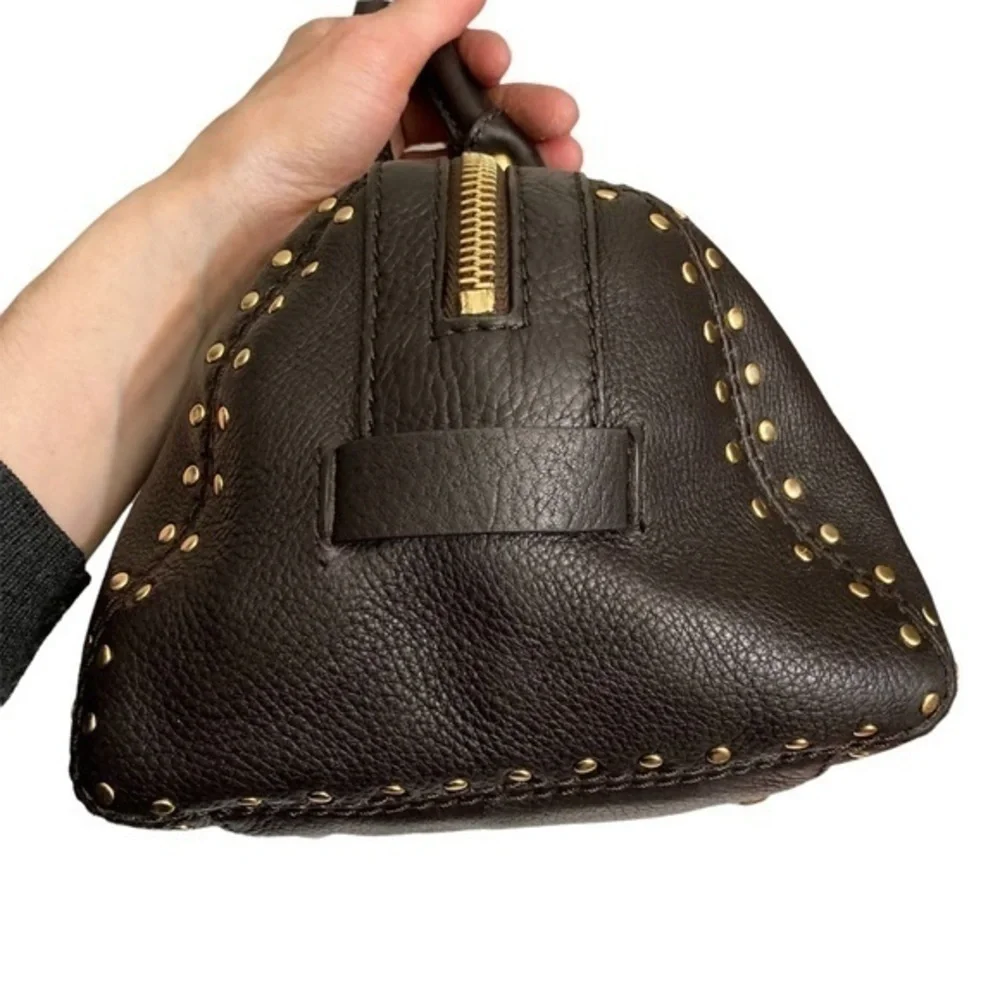 Michael Kors brown leather studded satchel bag